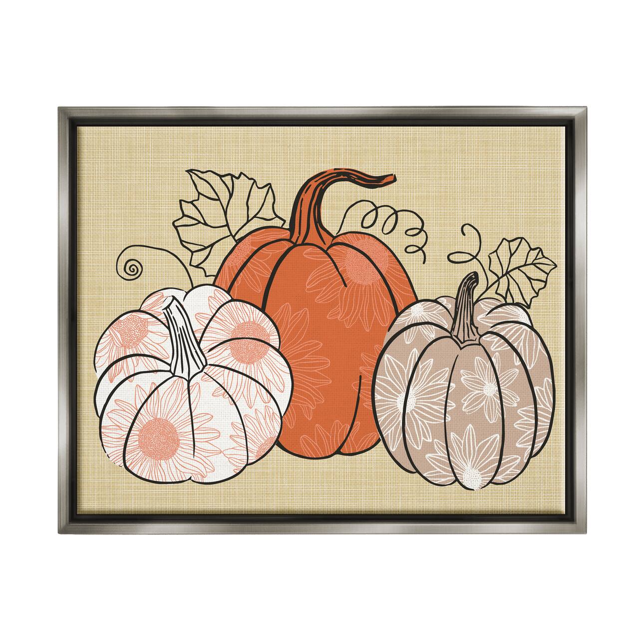 Stupell Industries Autumnal Pumpkins Sunflower Pattern Framed Floater Canvas Wall Art